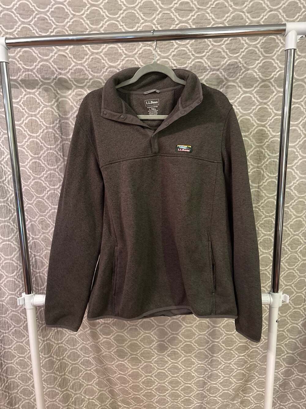 L.L.Bean Men's Sweater Fleece Pullover, Size L Tall, Grey Heather